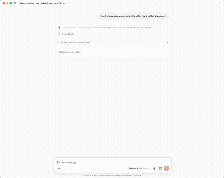 A governed preset dashboard rendering live in Claude from one render_view call